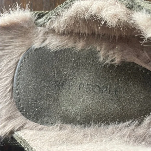 Free People Olive Green Suede Fringe Shearling Clog Mules - Picture 2 of 4
